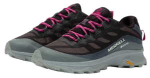 Black lace-up walking shoes with pink accents