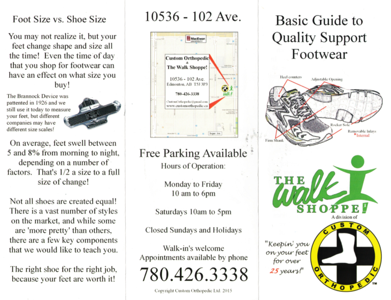 Printable guide explaining how foot sizes fluctuate daily and how to measure properly, from Custom Orthopedic in Edmonton.